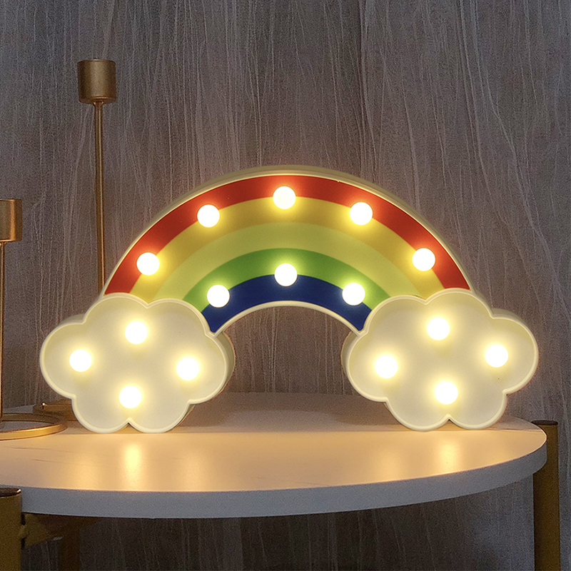 Luz LED nocturna con forma de estrella y nube de arcoíris, lámparas colgantes de pared alimentadas por batería, letrero de marquesina blanco cálido para decoración de dormitorio y guardería