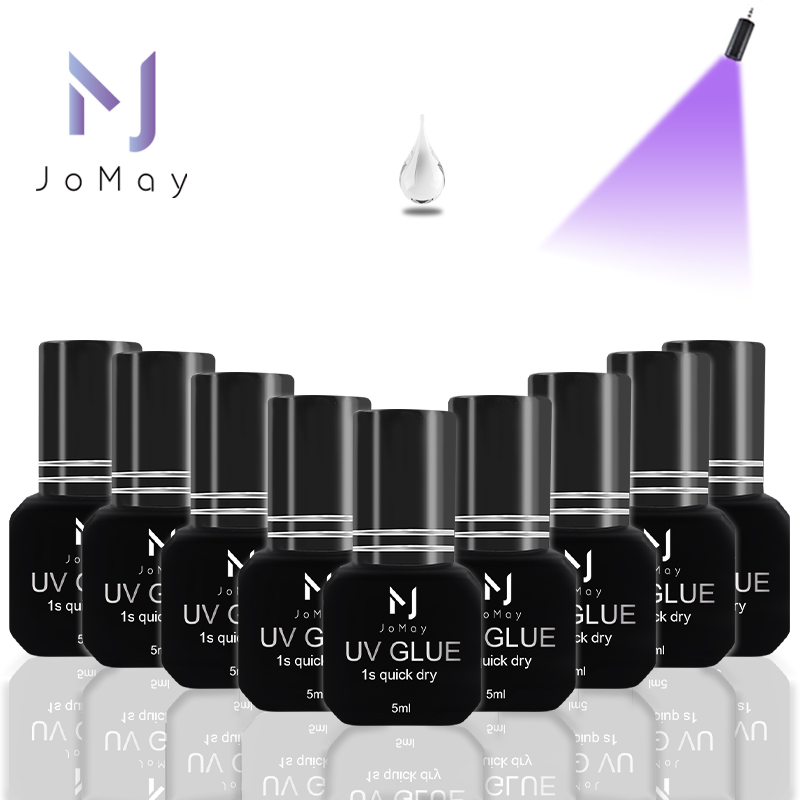 JOMAY 10 flacons de colle à cils UV de 5 ml, séchage rapide en 1 seconde, colle à cils durable 75 jours, sans irritation, adhésif pour extensions de cils