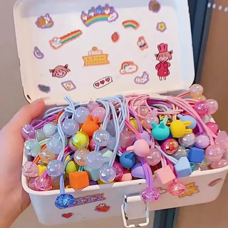 5 unids/set Kawaii bandas de goma para el cabello diadema Color caramelo tejido elástico Bobbles lazo para el cabello cuerda para niños niñas accesorios para niños