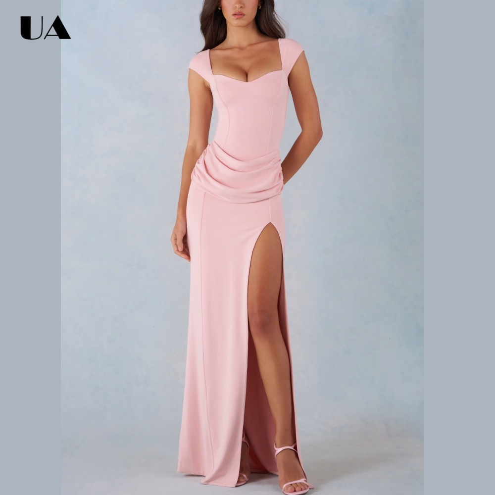 ULBYANRY Elegantes Abendkleid mit Flügelärmeln und Korsettdrapierung, sexy, rückenfreies, schmal geschnittenes Brautjungfernkleid, maßgeschneidertes langes Hochzeitsgastkleid