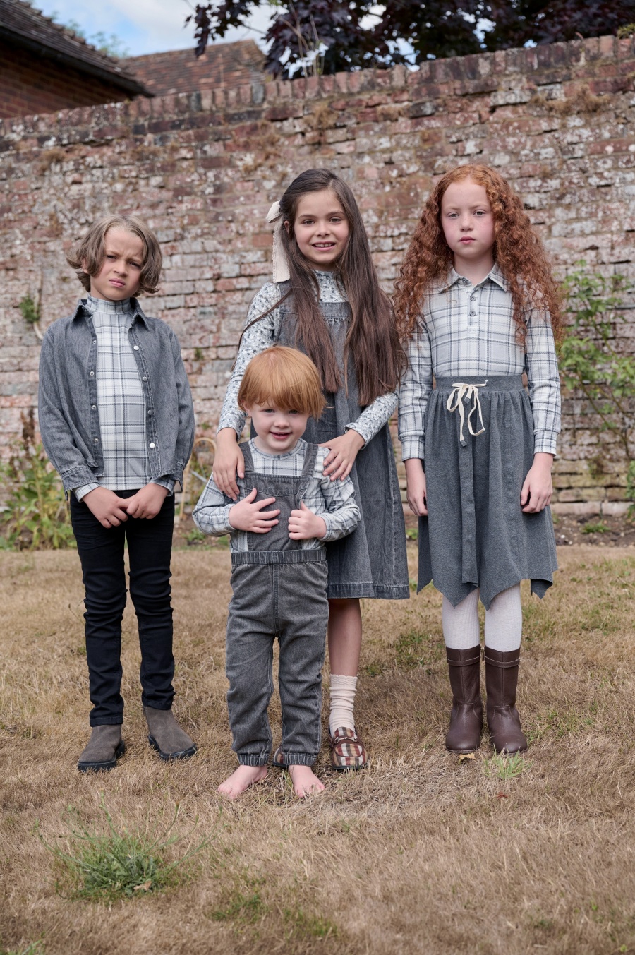 AS AW25 Colección de mezclilla gris + jersey acanalado ropa familiar a juego ropa para niños y niñas