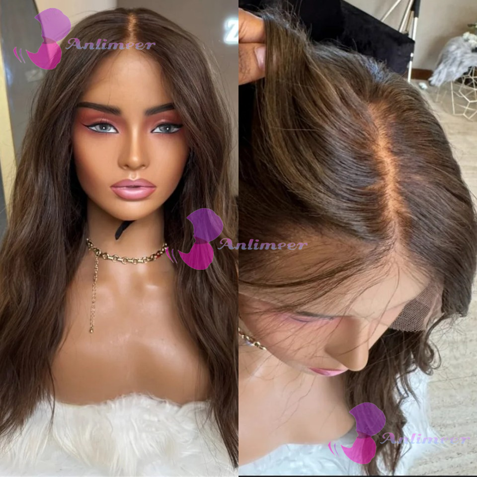 Wig Rambut Asli Full Lace Tanpa Lem, Gelombang Alami Cokelat Tua, HD Lace 13x6/360 Dengan Hairline Alami, Wig Silk Base Closure 5x5