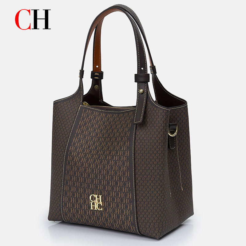CH Light Luxury Maillard Tone Monogram Print Women's Tote Bag - Large-Capacity Multifunctional Stylish Handbag