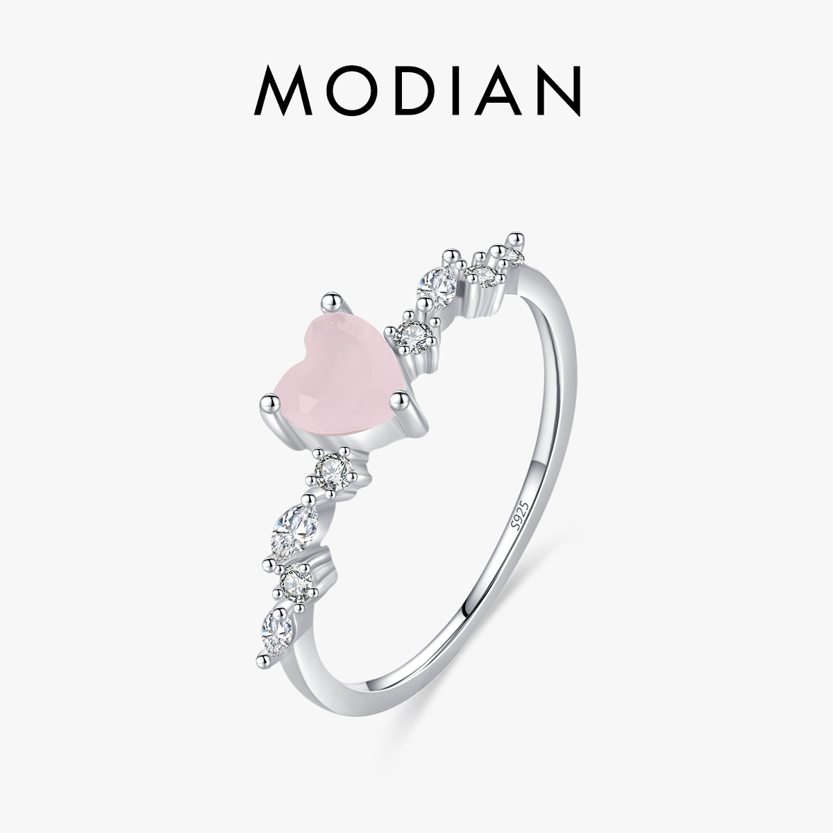 Modian 925 prata esterlina elegante rosa cristal coração anéis de dedo para mulheres aniversário presente romântico jóias finas acessórios