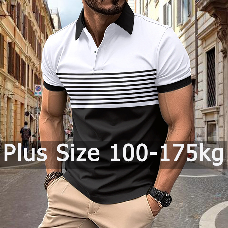 Męska koszulka polo w paski plus size 6XL 7XL 100-175kg z krótkim rękawem, luźna koszulka polo, oversize, duże rozmiary, odzież męska