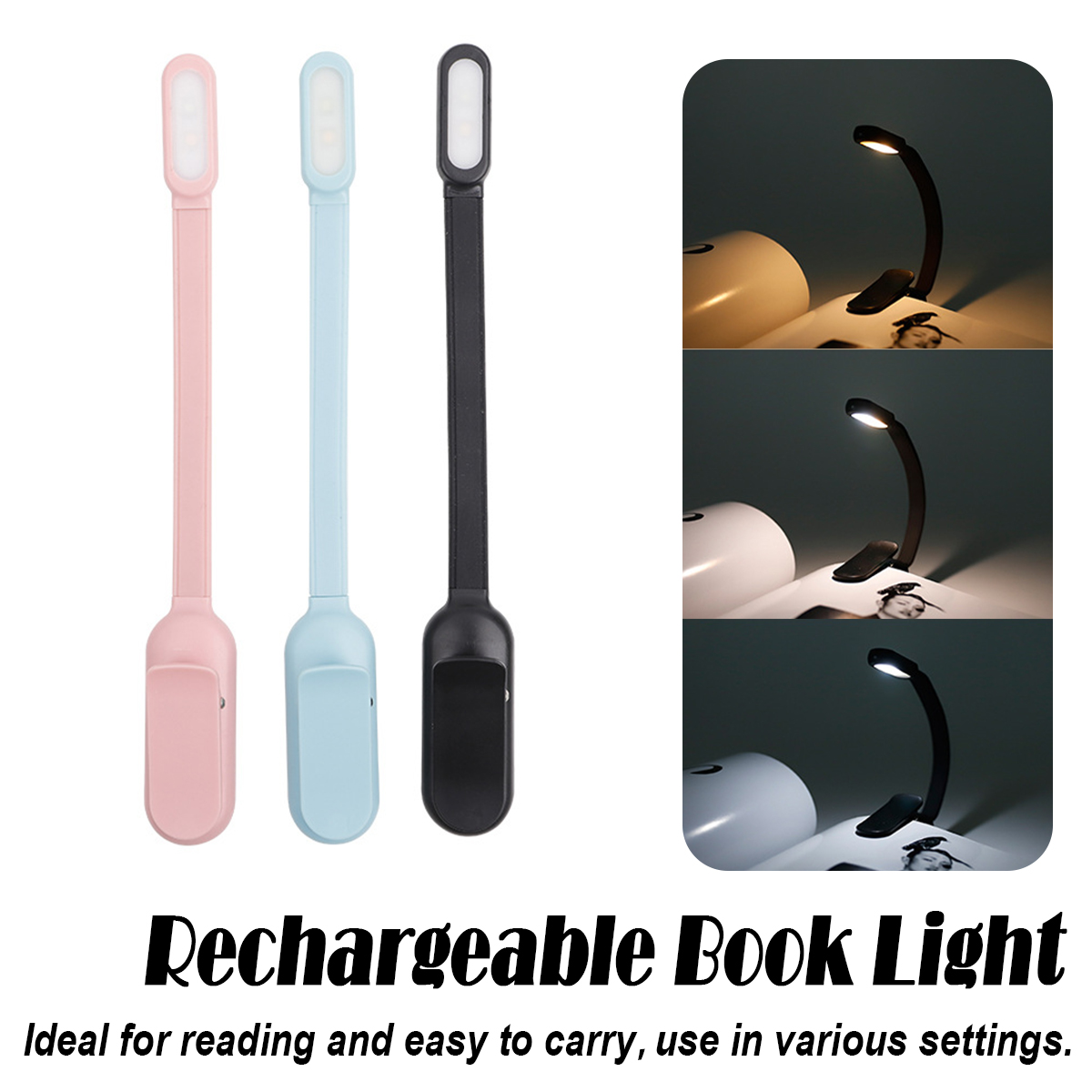 USB wiederaufladbare Mini-LED-Buchleuchte, stufenlose Helligkeit, aufsteckbare Nachtlichter, 3-Farben-Temperaturen, 360-Grad-Winkel-Tischlampen
