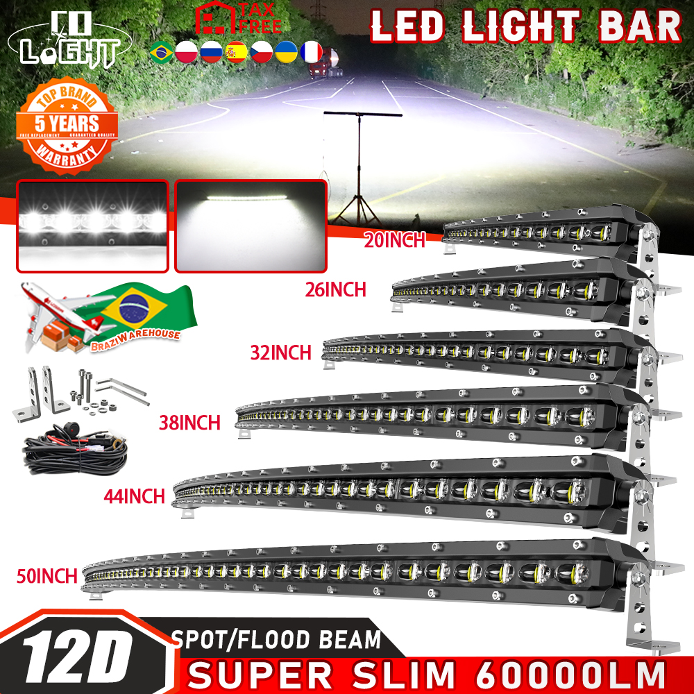 CO LIGHT 50" 60000LM Zakrzywiona listwa LED Off Road 12V 24V Combo 20" 32" Smukła listwa LED / światło robocze Combo do samochodu ciężarowego SUV 4x4 ATV
