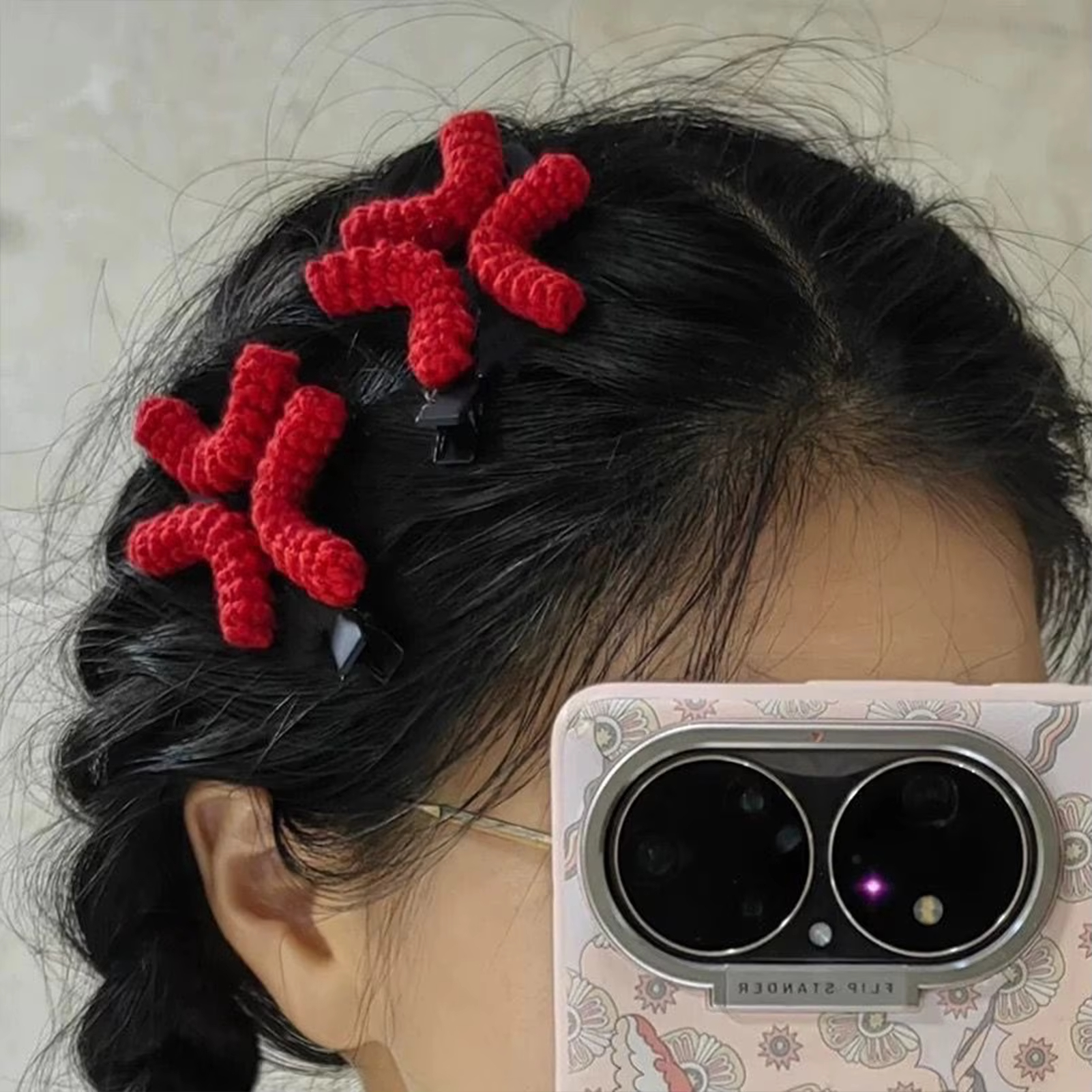 1/2 Stuks Creatieve Gehaakte Rode Haarclips voor Vrouwen Y2K Zoete Boze Eendenbek Clip Pony Haarclips Sets voor Dagelijks Gebruik en Feestjes M1