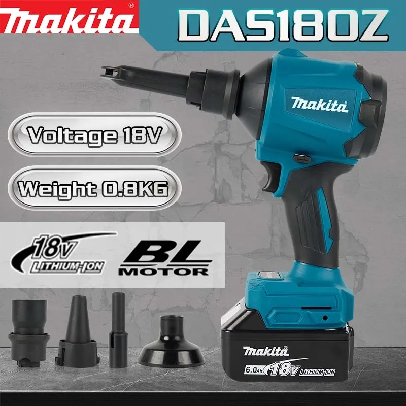 Soplador de Aire Inalámbrico Makita DAS180 de 18V, Multifuncional, con Boquilla, Pistola para Eliminar Polvo y Herramienta de Inflado