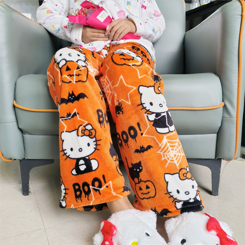 Thicken Hello Kitty กางเกง Sanrio อะนิเมะขนแกะผ้ายืดหยุ่นคู่นุ่มกางเกงผู้หญิงกางเกงการ์ตูนของขวัญวันเกิด