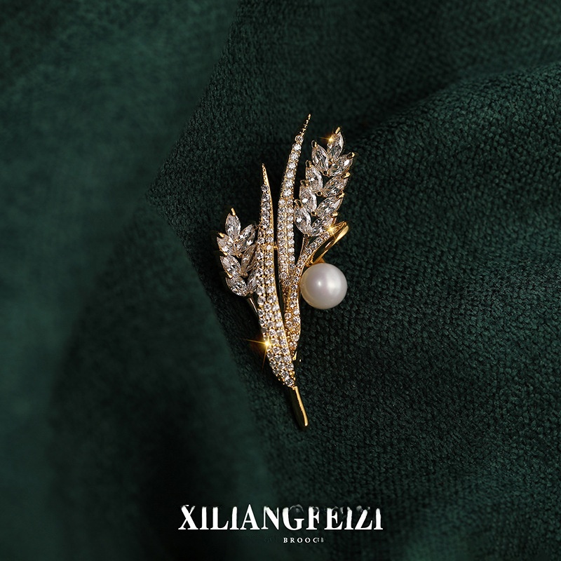 Broche de luxo com zircônia, pérola de água doce, flor de cevada, presente, acórios diy, montagem vazia, outros tipos de a...