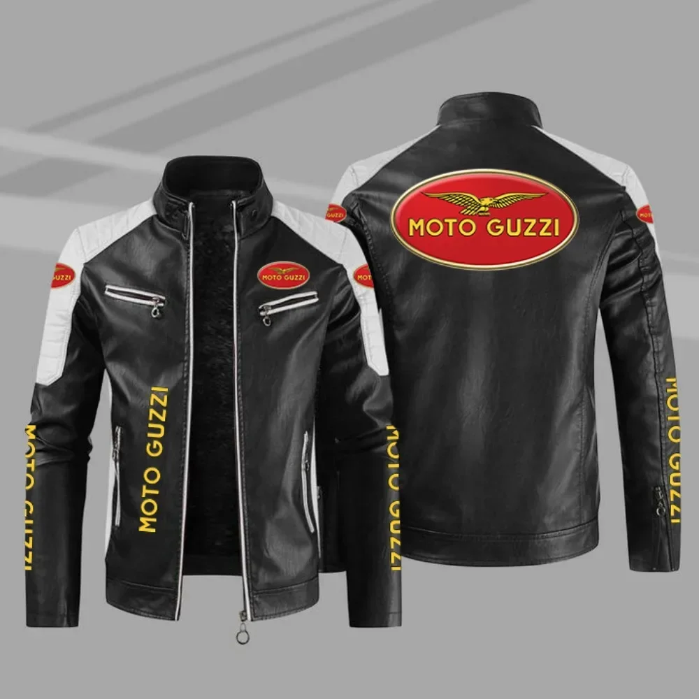 Moto Guzzi Herren-Motorrad-Lederjacke, PU-Jacken, Herbst und Winter, neuer Reißverschlussständer, winddichter Ledermantel, Herrenbekleidung 58995
