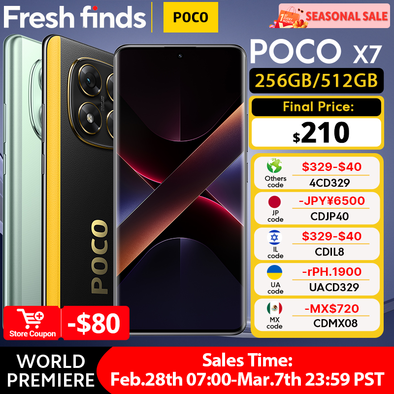 World Premiere POCO X7 Global Version Smartphone Dimensity 7300-Ultra 6.67" 1.5K AMOLED Curved Display 45W Turbo Charging NFC