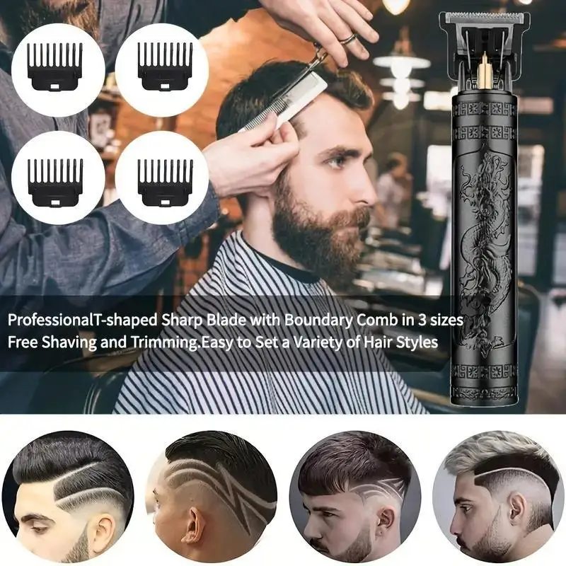 Navalha de cabelo elétrica Vintage para homens, Clipper recarregável, Barbeador adulto, carregamento USB, barbearia, Black Dragon, Casa
