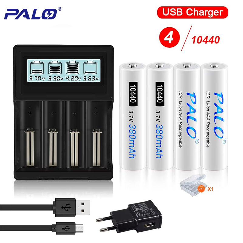 PALO 10440 Batteria 380mAh Batteria ricaricabile 3.7V Li-ion AAA Batterie per microfono Lampada frontale Torcia Radio Piccolo ventilatore