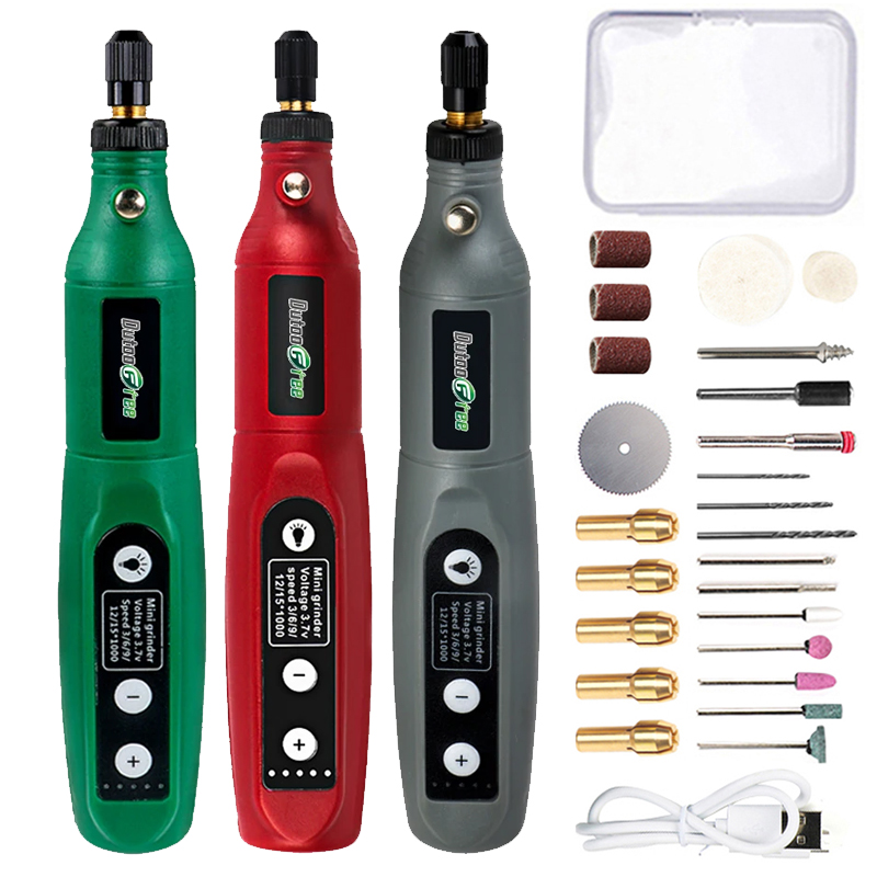 Herramienta rotativa inalámbrica USB de 5 velocidades, juego de accesorios Dremel, Mini taladro eléctrico de grabado, Mini Taladro Inalámbrico con luz LED
