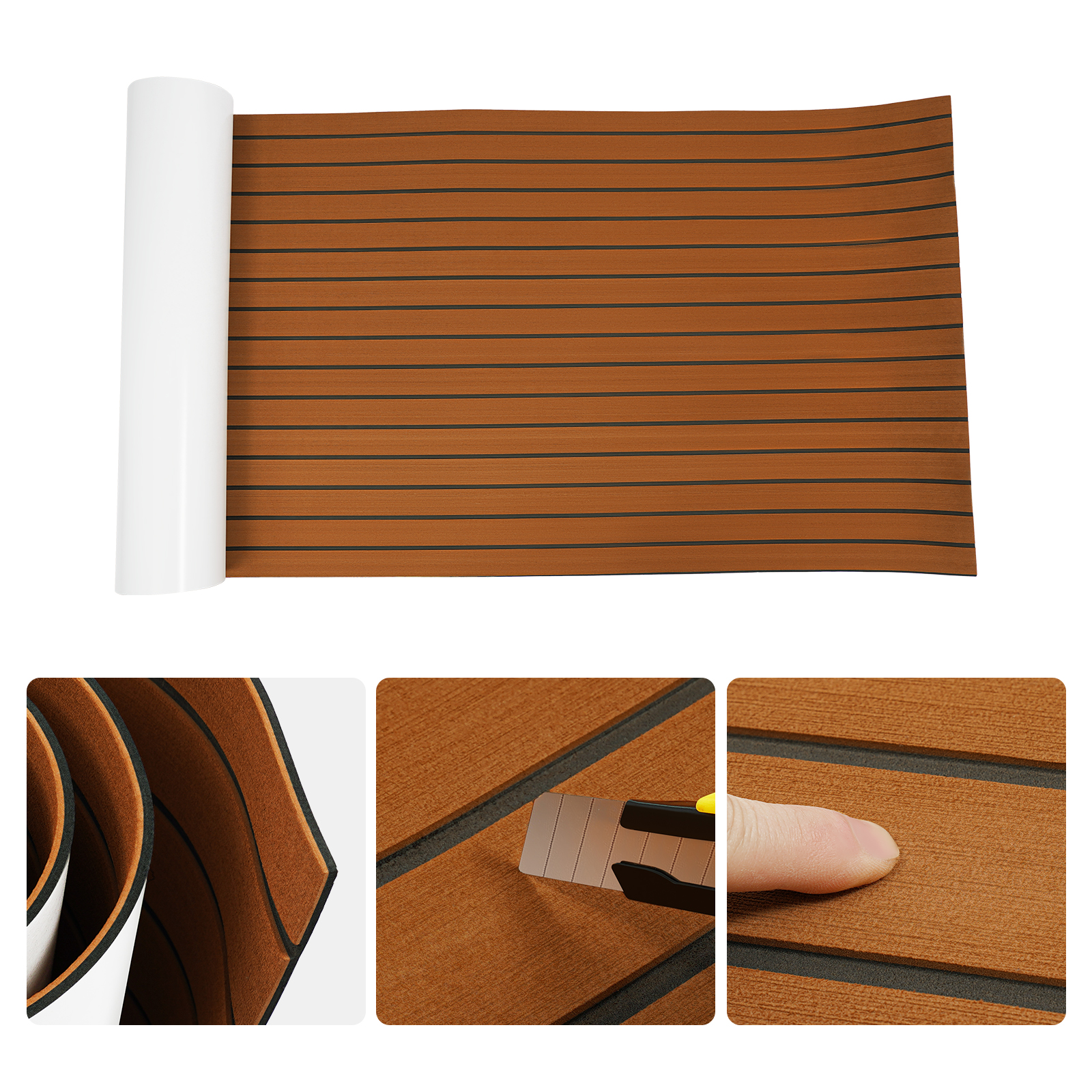 240 × 90x0.6 ซม.Self-Adhesive EVA โฟมเรือ Marine พื้น Faux Teak Decking แผ่นลาย Yacht MAT ล้างทําความสะอาดได้