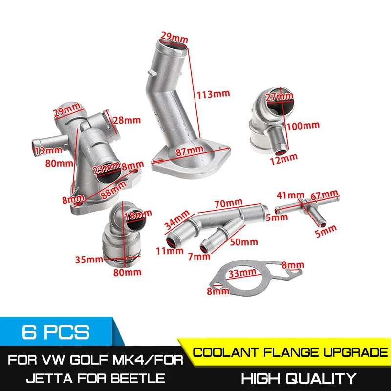 Kit de mise à niveau de bride de liquide de refroidissement en aluminium, 6 pièces/ensemble, pour VW Golf MK4 pour Audi TT 2000 – 2002 06A 121133 J Pour Jetta GTI 1.8T 2000-2005
