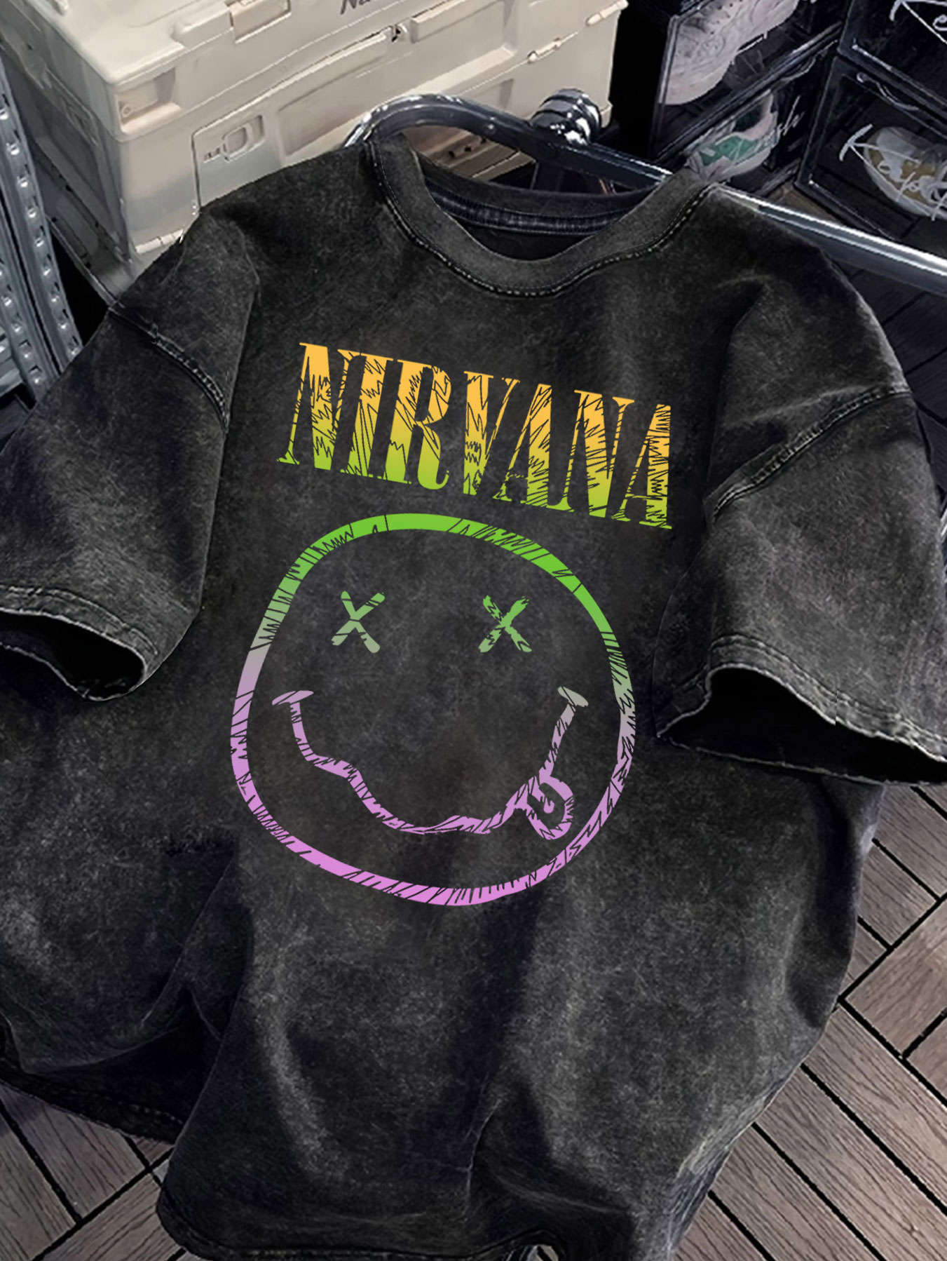 Nirvana Band Grafik Unisex Washed T-Shirts Ästhetische Band-Mode Damenbekleidung T-Shirt Y2k Top Shirts für Frauen