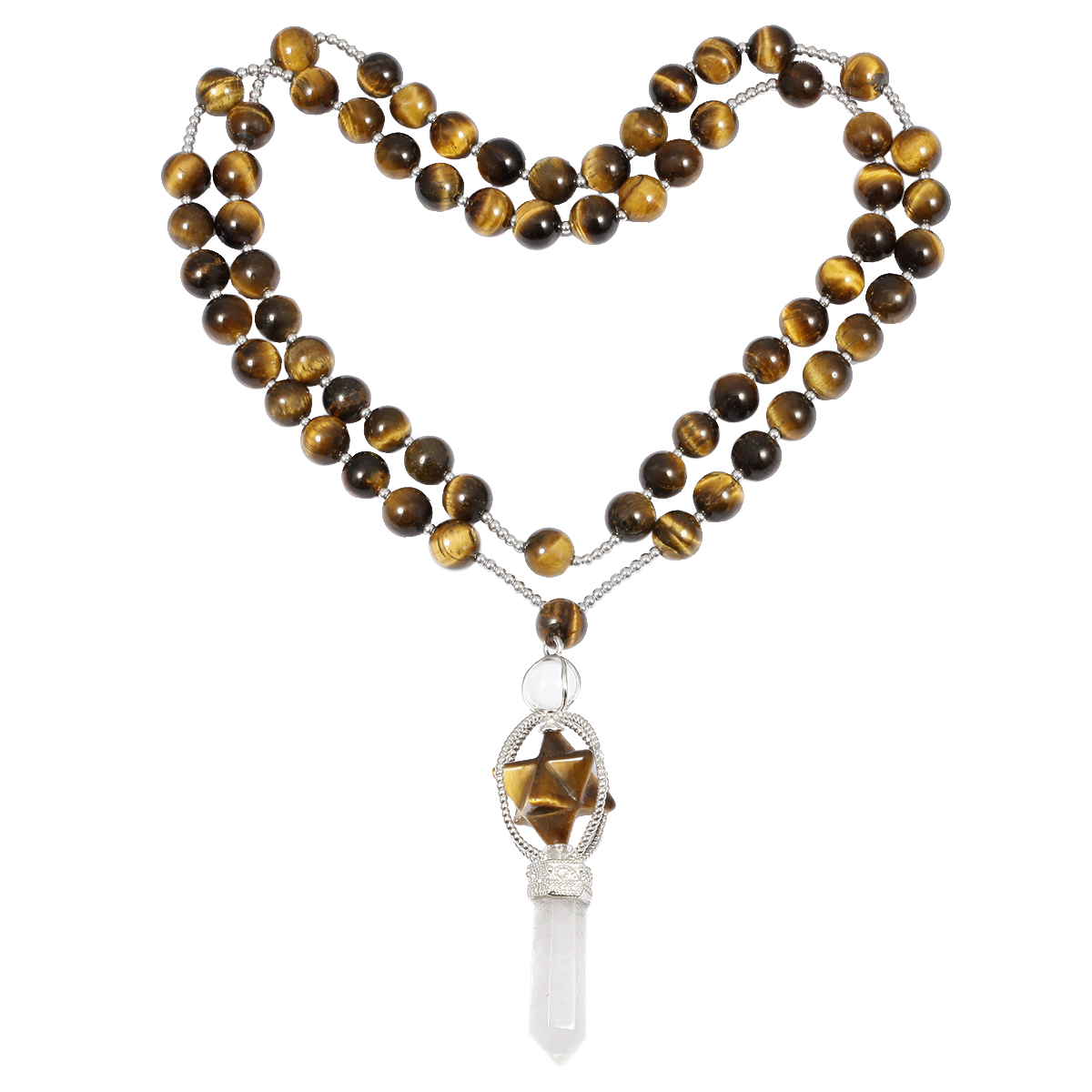 Natural Crystal Point Merkaba Stone Pendant Necklace For Men and Women Handmade Stone Beaded Necklace Jewelry