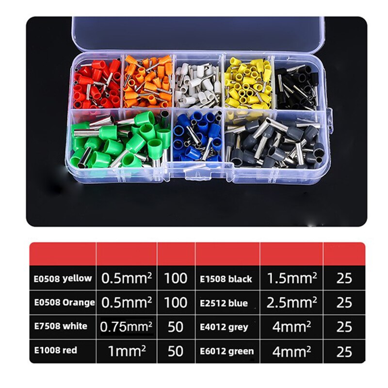 400pcs Tubo Tipo Terminal Set Tipo Europeu Tubo Tipo Terminal Combinação Encaixotado Frio Pressionando Terminal