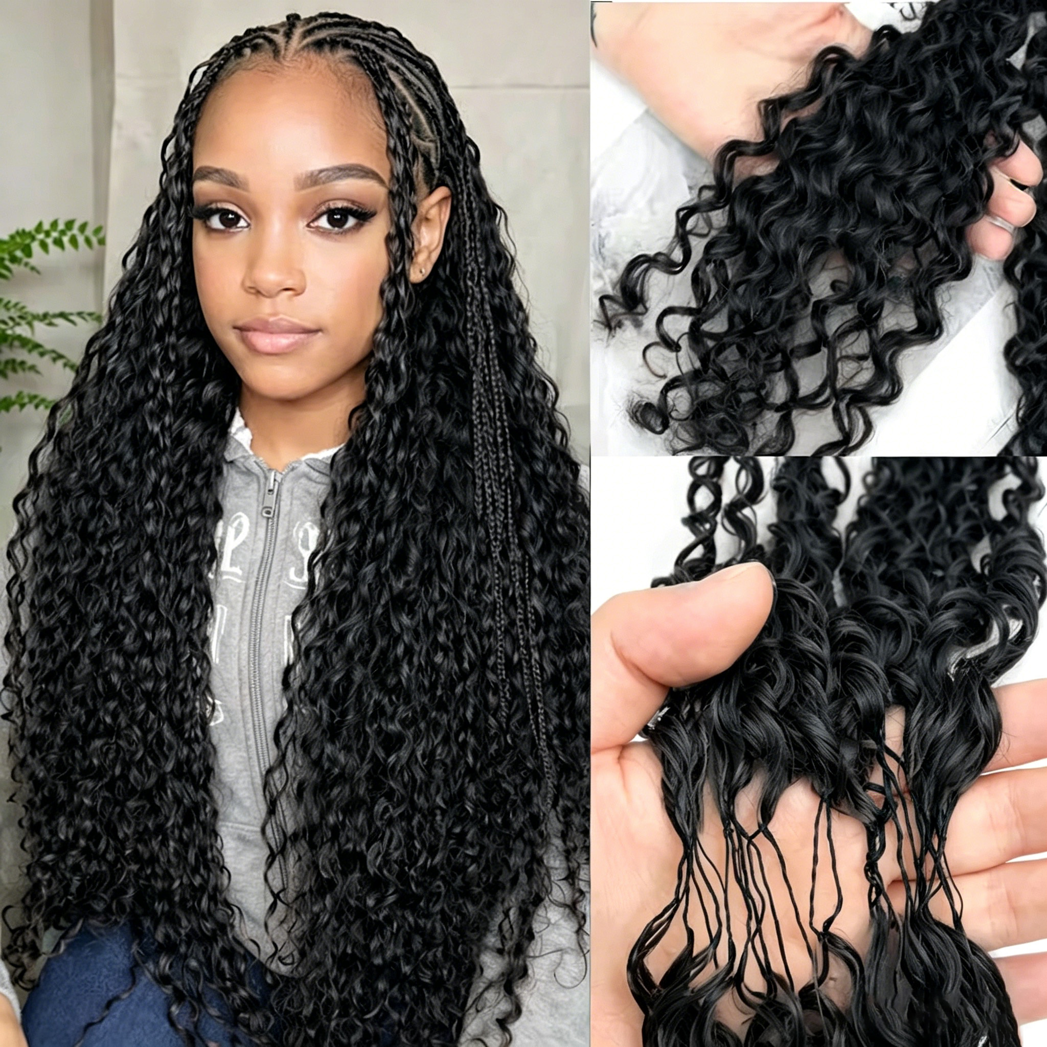 1 paquete de 60g de cabello humano ondulado para crochet, trenzas estilo boho, 100% Remy, extensiones de cabello invisibles pre-separadas tipo plumas para mujeres