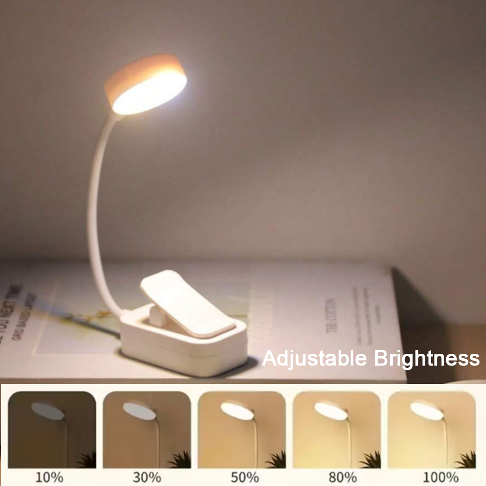 Lampka do czytania LED Runtow z klipsem, przenośna, zasilana bateryjnie, 3 barwy światła, ochrona oczu, płynna regulacja jasności, mini lampka biurkowa.