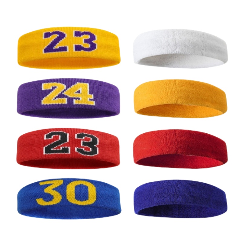 ผ้าฝ้ายกีฬาแถบคาดศีรษะหมายเลข 24 Sweatband ยืดหยุ่นป้องกันบาสเกตบอลเทนนิสกีฬาผู้ใหญ่เด็กฟิตเนสเหงื่อผม Band