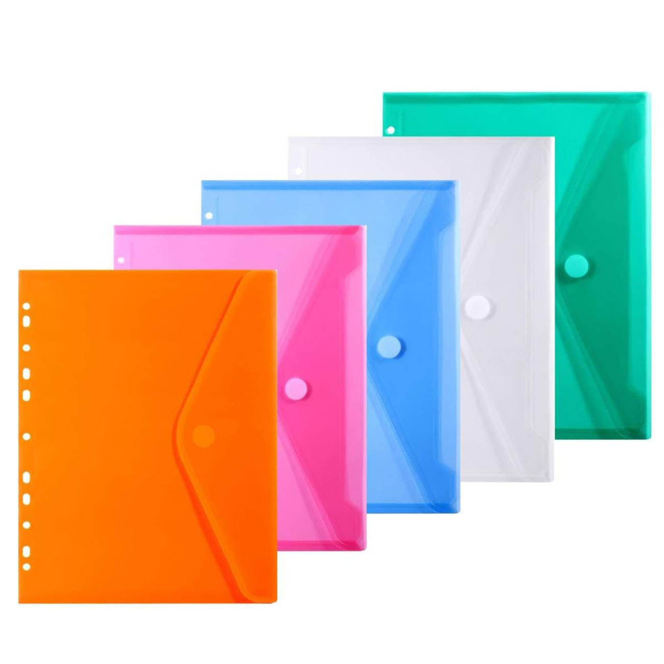 Nuevas páginas de inserción de bolsillo de sobre de archivo de plástico tamaño A4 de 11 agujeros para carpetas de billetera, con cierre de Velcro resistente colores surtidos