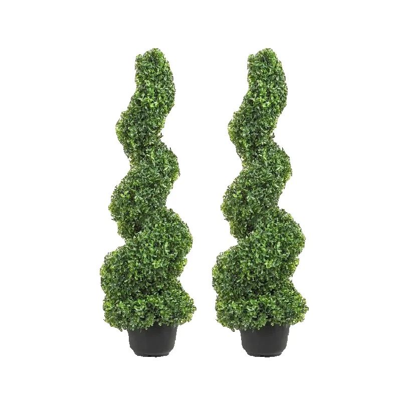 SucceBuy 1/2 Stück künstlicher Buchsbaumturm, Topiary-Spirale, künstliche Pflanze, 61/36/48 Zoll hoch, dekorative Pflanzen, grüner Kunststoff-PE-Baum