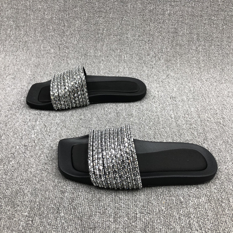 2023แฟชั่นฤดูร้อนใหม่เซ็กซี่สบายๆสีทึบคริสตัลแบนรองเท้าแตะรองเท้าแตะสบายZapatos Mujer