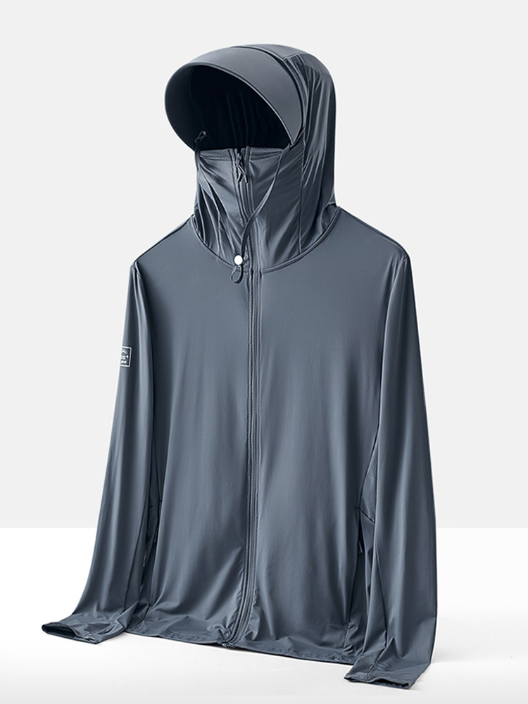 Blusão com capuz masculino, casacos de pele à prova de UV, casacos casuais respiráveis, leves, finos, nylon frio, proteção solar, UPF 100, 8XL, verão