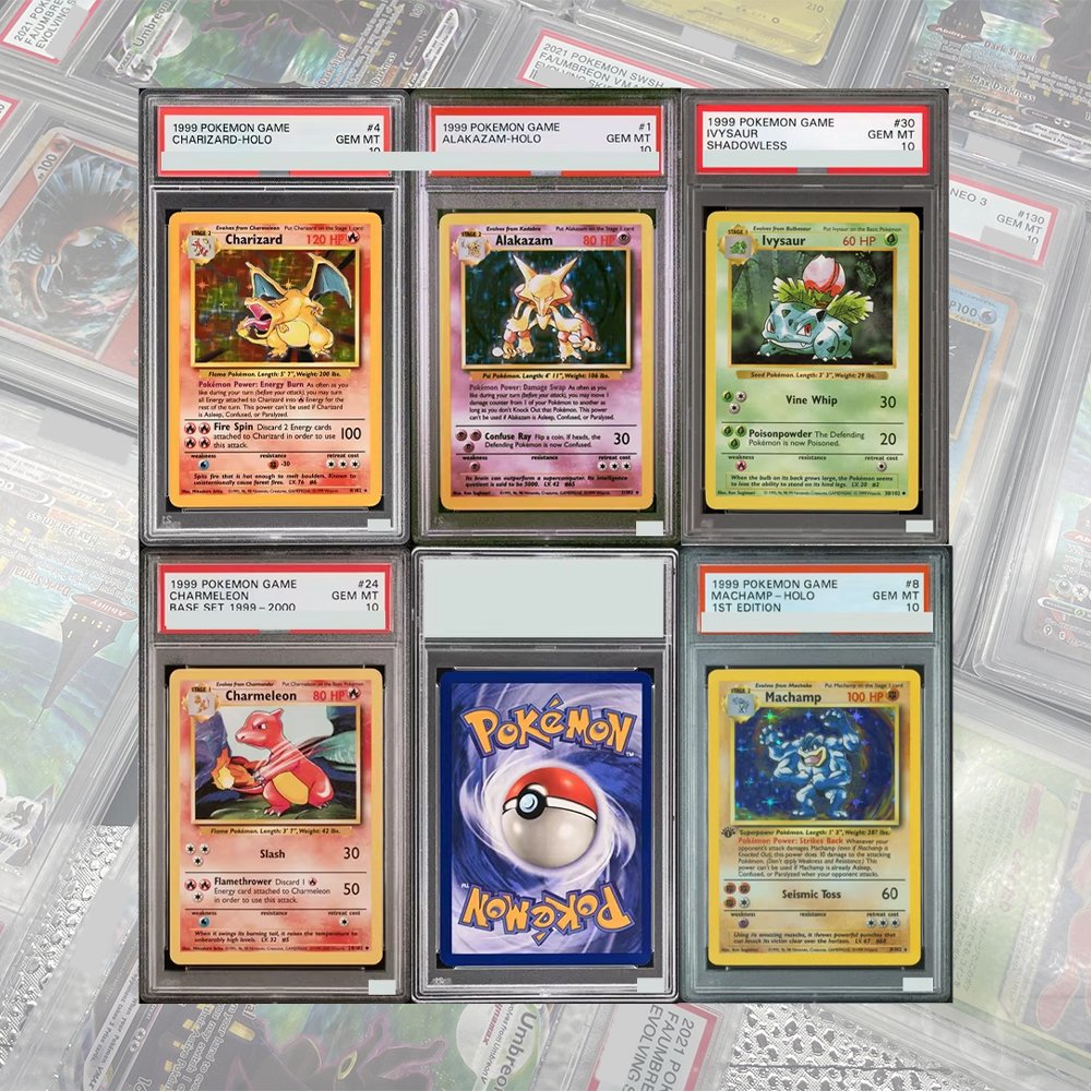 # Cartão de Coleção Graduado PTCG 4 1999 Game Charizard-Holo ALAKAZAM DIY Proxy Inglês GEM MT 10 Cartões com Etiquetas Holográficas Presentes Infantis