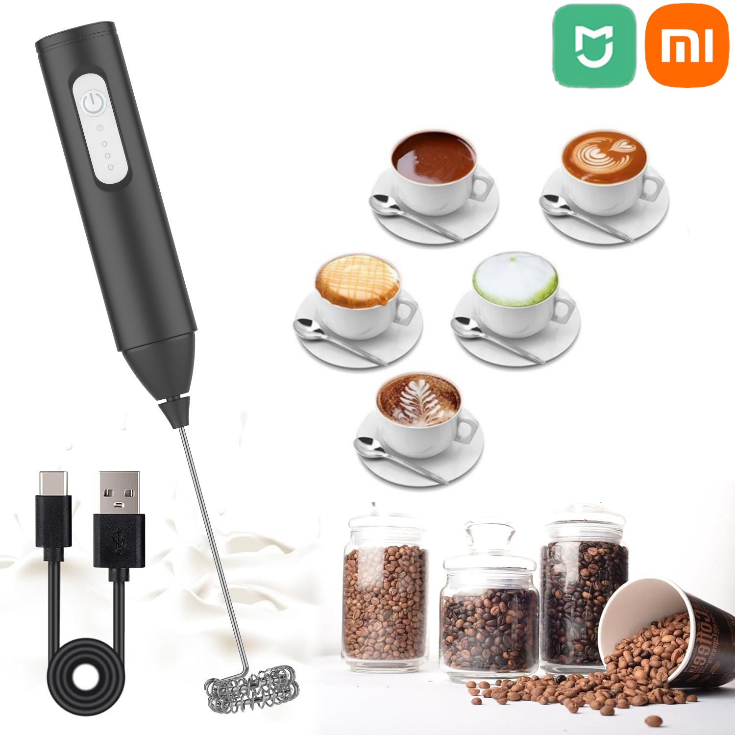 Xiaomi-batidor de leche eléctrico inalámbrico, Mini batidora de mano recargable por USB, mezclador de café de 3 velocidades para crema de capuchino y café