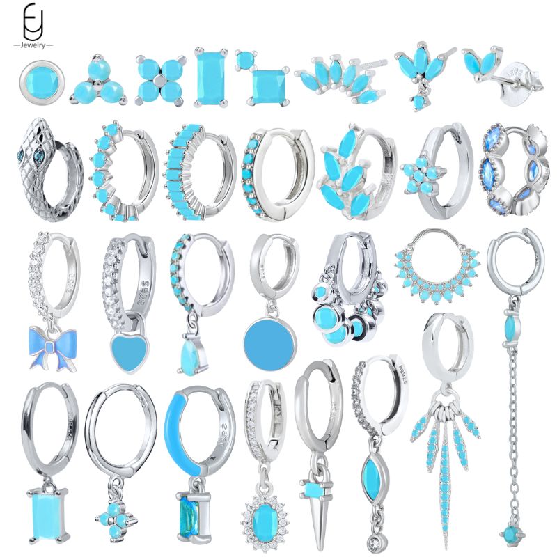 Orecchini in argento sterling 925 con squisiti orecchini in argento turchese per le donne Orecchini pendenti con geometria in cristallo blu Gioielli di lusso