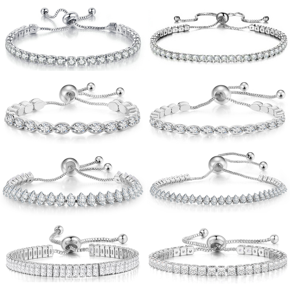 Pulseras de tenis con diamantes de moda para mujer, cadena de cristal de varias formas deslumbrante, accesorios de fiesta, joyería