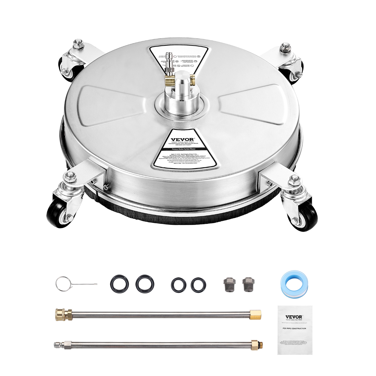 SucceBuy Pressure Washer Surface Cleaner PE / Stainless Steel Pressure Washer Attachments with 4 Wheels for Concrete Patio Deck