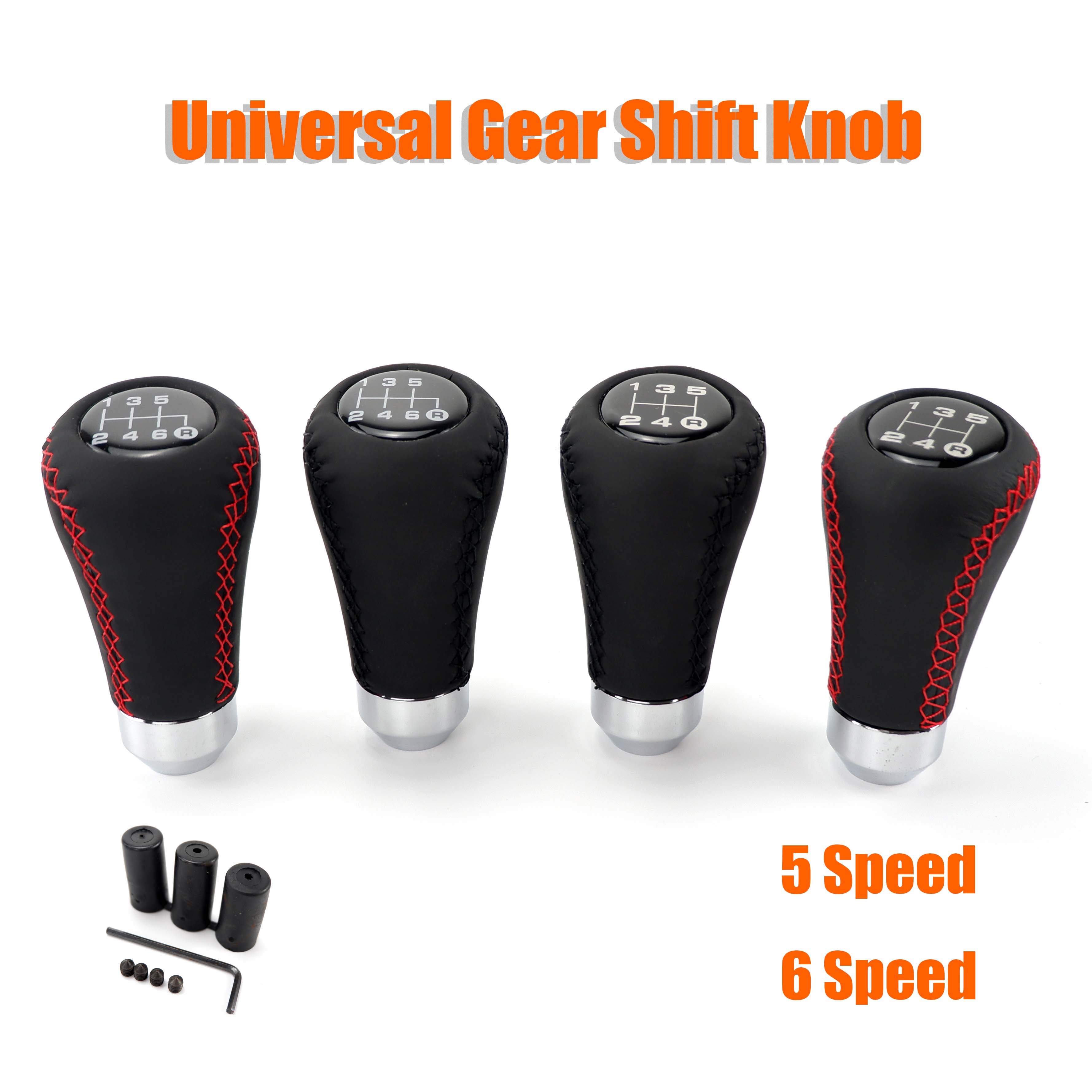 Tongkat Persneling Gear Shift Mobil Universal 5 / 6 Tuas Pemindah Gigi Manual Garis Hitam Merah Stitche Kulit PU