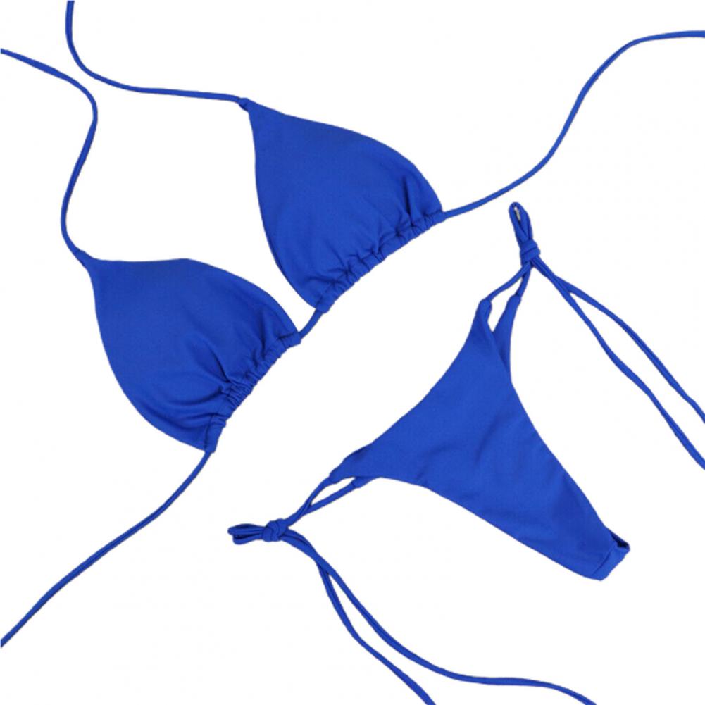 Conjunto de Bikini de 2 unidades para mujer, traje de baño de Color sólido con cuello Halter y Tanga, conjunto de traje de baño para playa 2023