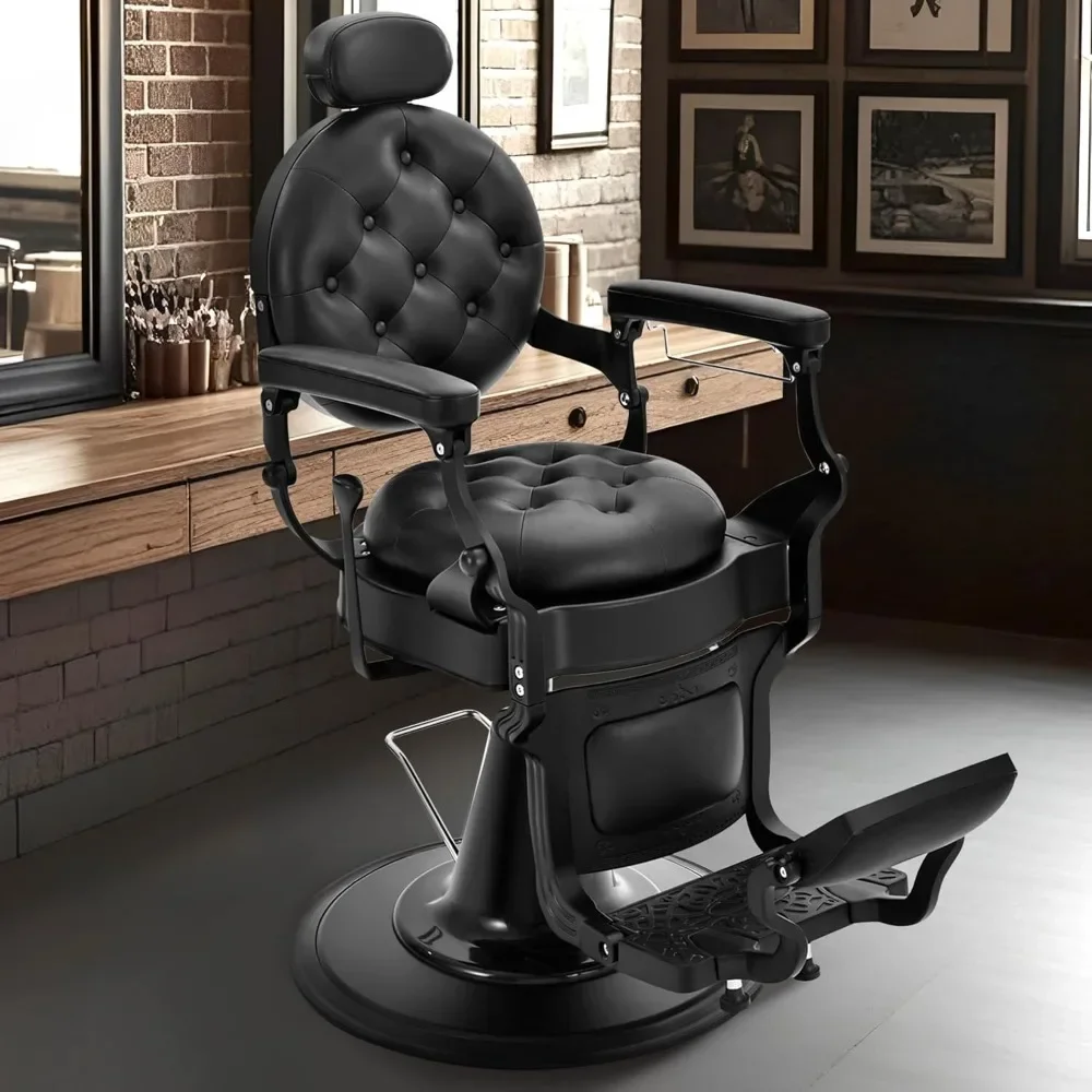 Heavy Duty Barber Chair Reclining Salon Chair for Hair Stylist 360° Swivel Adjustable Footrest Customized for Barbershop