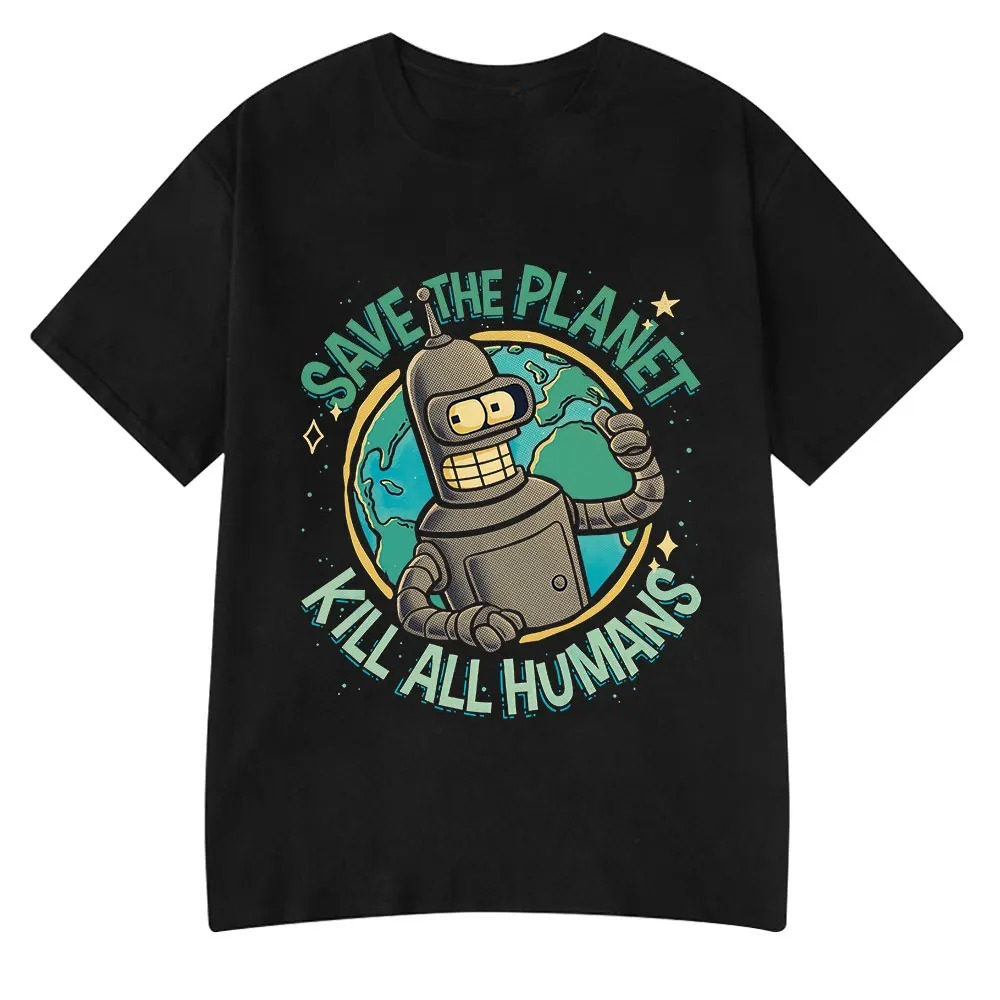 Lustiges T-Shirt mit Aufdruck „Save The Planet Kill All Humans Robot“ für Damen, modisches Sommer-Kurzarm-T-Shirt, Kleidung, Streetwear