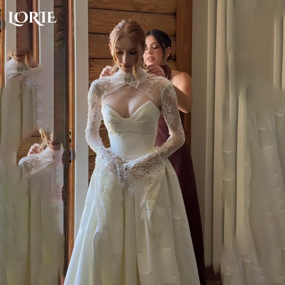 Lorie fora do ombro rendas sereia vestidos de casamento arábia apliques a linha manga longa vestido de noiva princesa vestido de noiva personalizado