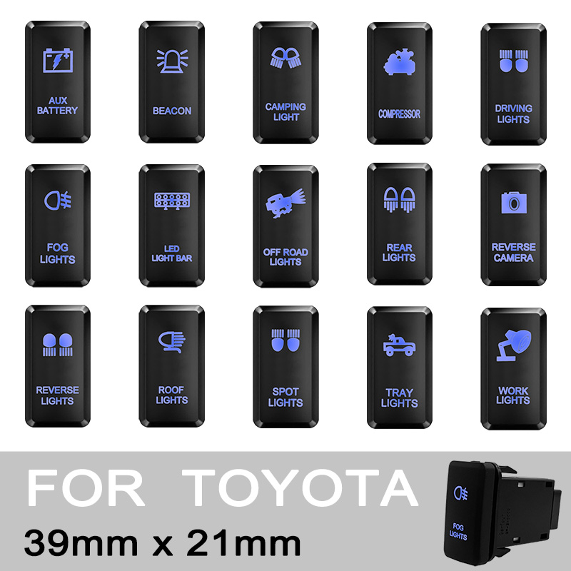 Interruptor de botón retroiluminado azul de 12V, luces antiniebla, interruptor de enganche de encendido y apagado para Toyota Prado 4Runner Landcruiser FJ Cruiser Tacoma