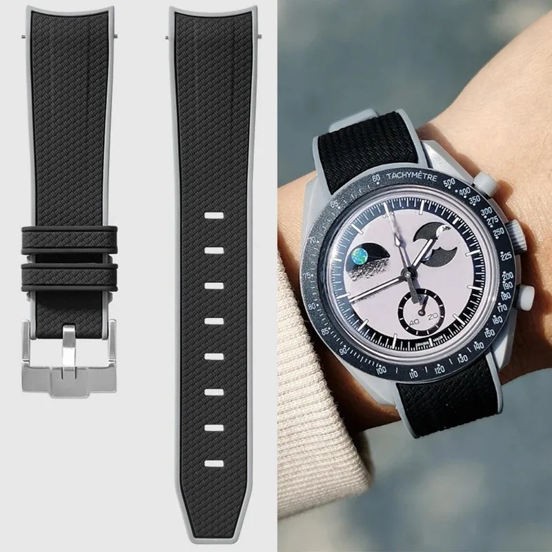 オメガ X スウォッチ ジョイント ムーンスウォッチ プラネット用カーブエンドストラップ 20mm シリコン クイックリリース ウォッチバンド ブレスレット スピードマスター用