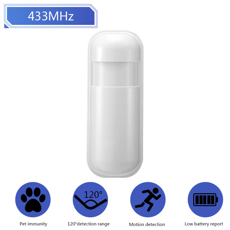 Sensor de movimiento infrarrojo PIR automático a prueba de mascotas, Detector de alarma de 433Mhz con luz Led de Flash para sistema de alarma de seguridad para el hogar inteligente