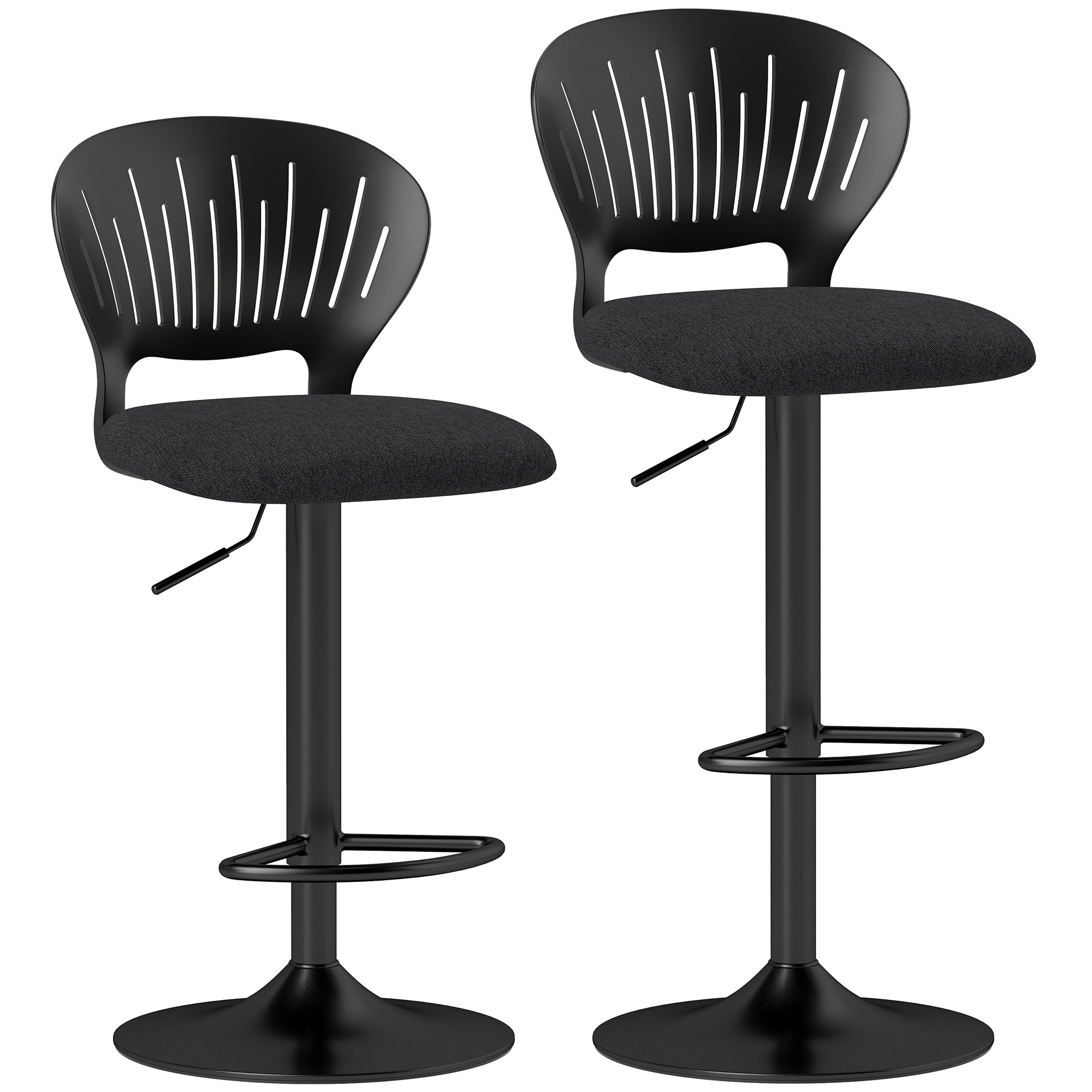 HOMCOM Juego de 2 Taburetes Altos de Cocina Giratorios en 360°, Taburetes de Bar Regulables en Altura de 84-105 cm