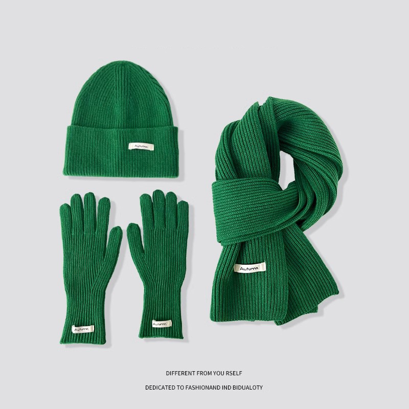 Winter Warm Knitted Hat Scarf Gloves Women's Windproof Adult Three-piece Set Scarves Solid Color Fashion Korean Hats for Women