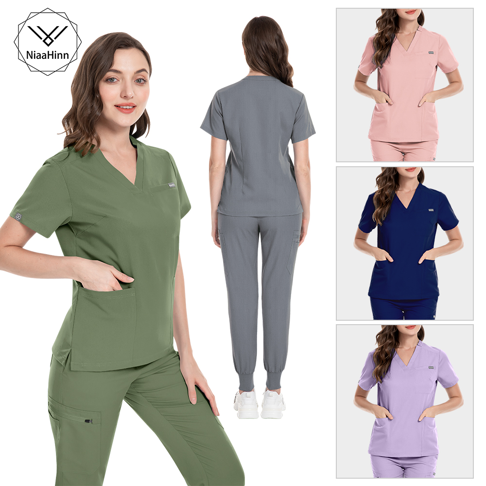 Niaahinn multicolorido manga curta uniforme de enfermeira de farmácia hospital médico workwear uniformes de cirurgia dentária oral conjunto de esfoliante médico