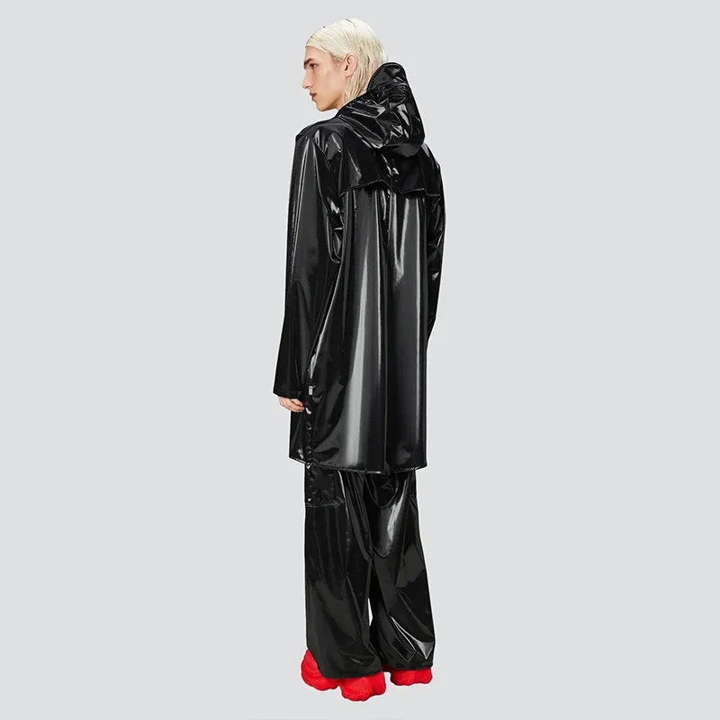 Trench coat punk de pvc masculino, casaco gótico brilhante de couro envernizado com capuz único breasted masculino pu à prova d'água longo casaco personalizado