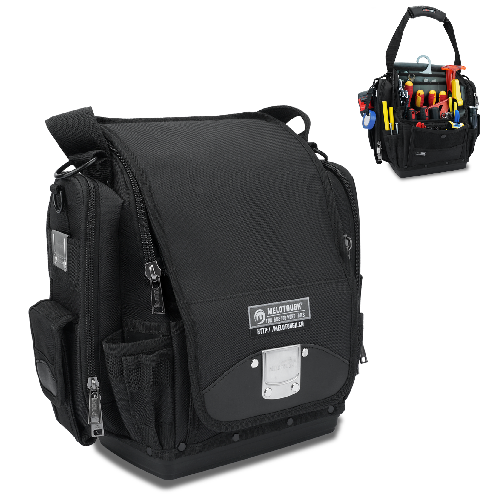 Tool Bag,55-Pockets Tool Bag,Small Sturdy Base Heavy Duty Tool Pouch with Hard Bottom for Electrician Carpenter/Technican